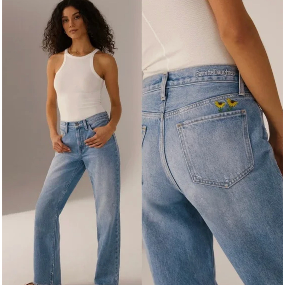 Favorite Daughter Anthropologie The Tommy Mid Rise Boyfriend Embroidered Jeans